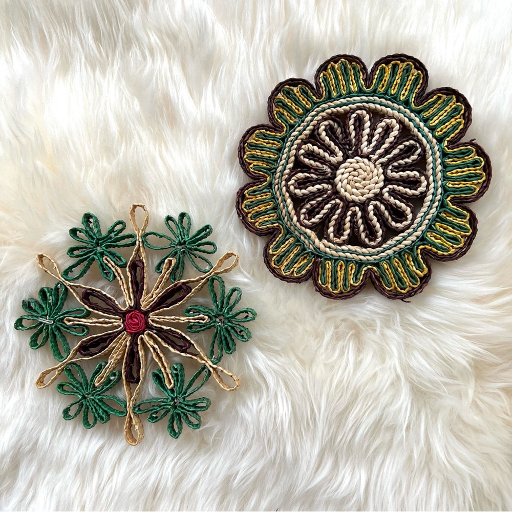 Vintage Rattan Trivet Set of 2